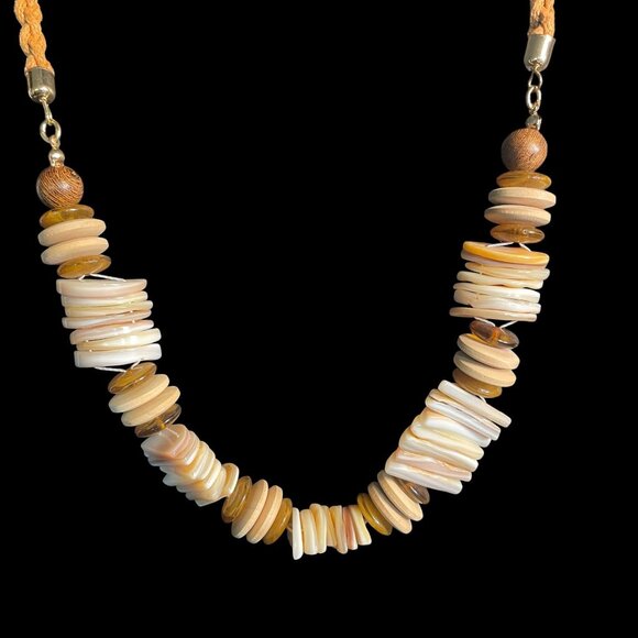 Free People Shell Disc Bead Necklace Natural Layered Boho Beach Resort Jewelry - Picture 2 of 9